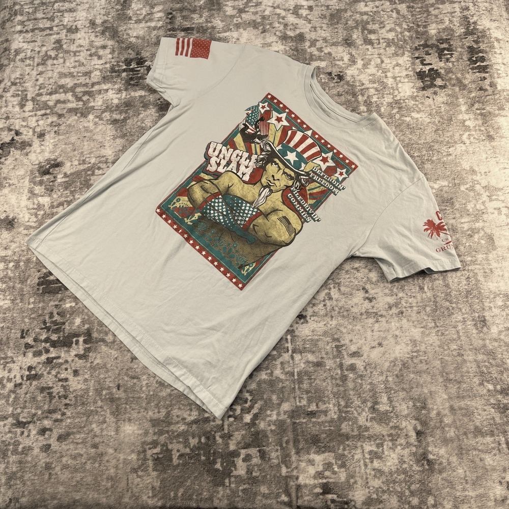 Grunt Style Uncle Sam Patriotic Palm Tree Graphic Tee‎ Mens XL Blue Patriotcore